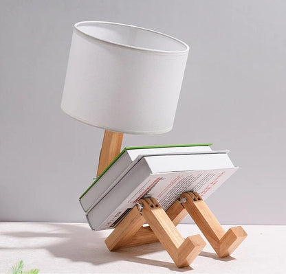 Wooden Robot Table Lamp – Minimalist Bedside Light for Bedroom, Living Room, or Study, Perfect for Dorms and Cozy Reading Nooks