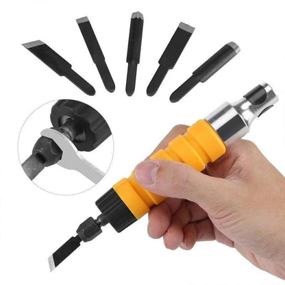Power Wood Carving Tool – Drill-Powered Chisel Carver with Flexible Shaft, 5 Blades and Wrench (Drill Not Included)