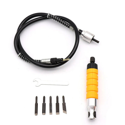 Power Wood Carving Tool – Drill-Powered Chisel Carver with Flexible Shaft, 5 Blades and Wrench (Drill Not Included)