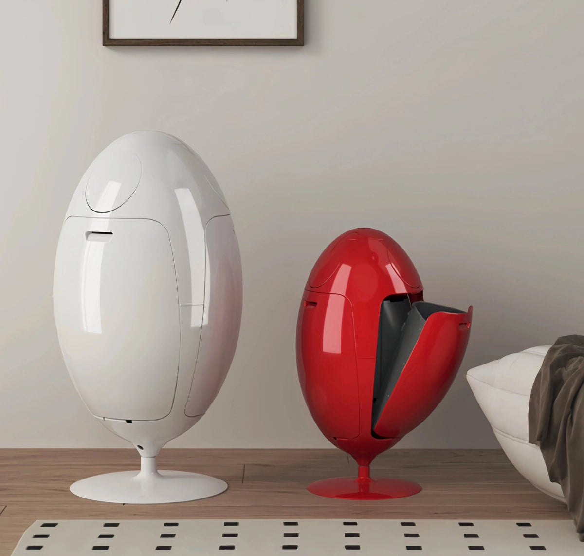 Dinosaur Egg Eco-Friendly Trash Can – Light Luxury Egg-Shaped Bin for Modern Living Room Storage and Stylish Home Organization