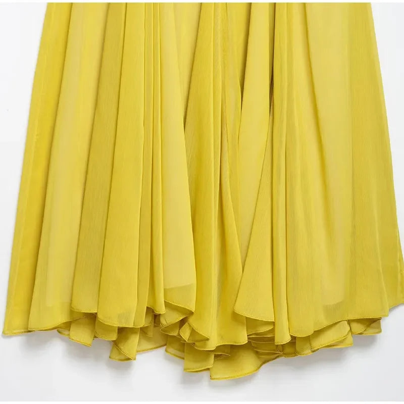 Women’s Elegant Square Collar Ruffle Swing Dress – Backless Sleeveless A-line Maxi for Summer Parties, Vacations, and Beachside Glam Looks