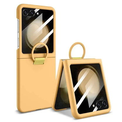 Liquid Silicone Ring Holder Phone Case for Samsung Galaxy Z Flip Series – Shockproof, Glass Screen Film, Durable 2-in-1 Design