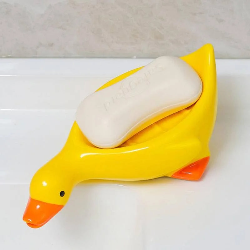 Duck Soap Dish – Self - Draining Ceramic Holder for Bathroom & Kitchen
