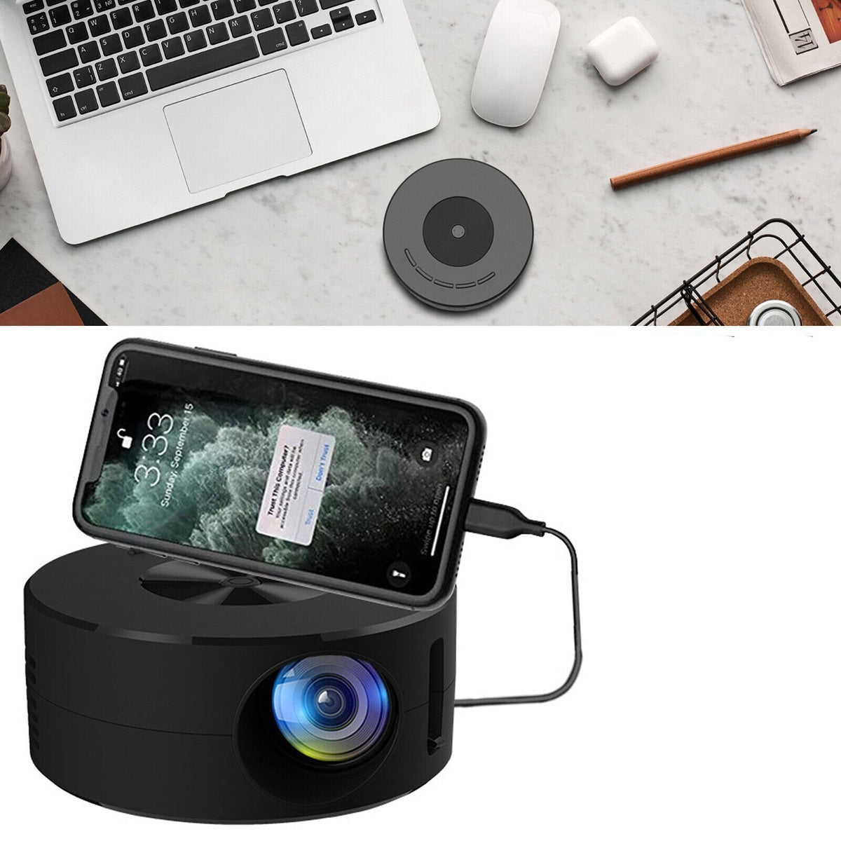 YT200 Mini Portable Projector, Ultra HD, 2080P, USB and SD Support, Built-in Speaker, Outdoor Movies, Home Theater Projection