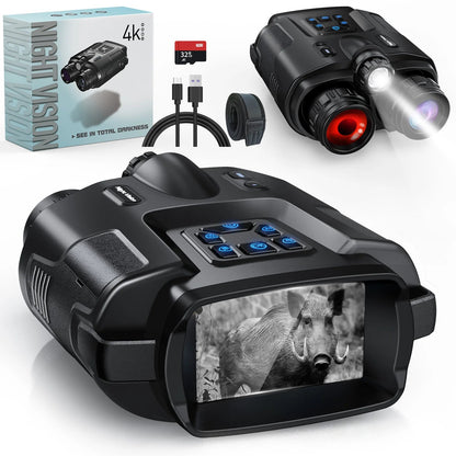 Night Vision Binoculars 4K Infrared Goggles – 5000mAh Rechargeable, 8X Zoom, See 600 Meters in Complete Darkness for Hunting & Surveillance