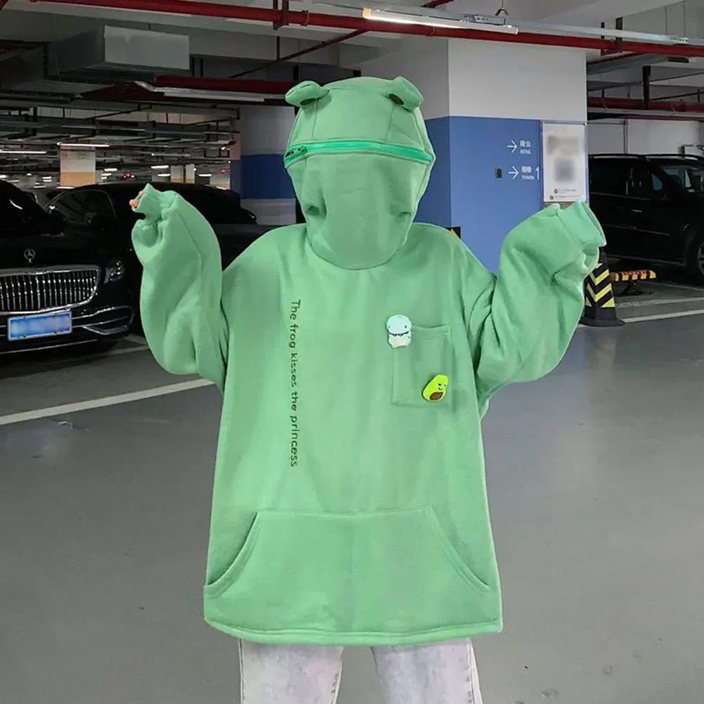 Zippered Harajuku Frog Sweatshirt – Thick and Relaxed Fit for Effortless Style