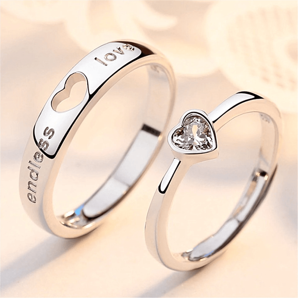 Zircon Heart Couple Rings Set – Timeless Wedding Jewelry for Him and Her Perfect for Valentine's Day
