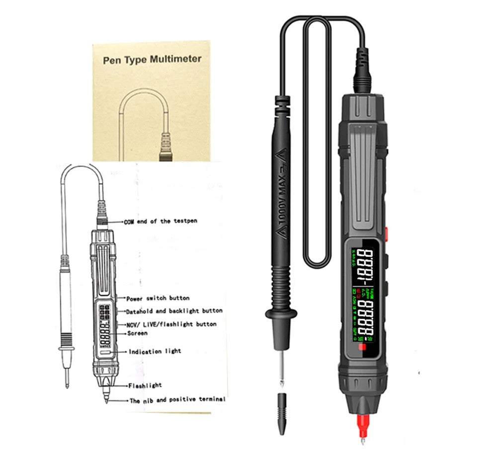 Smart Digital Multimeter Pen - Non-Contact Voltage Tester with 6000 Counts & Auto Range
